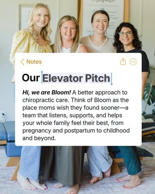 Bloom team with a Notes-style elevator pitch graphic